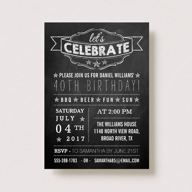 Invitation Fêtons ! Typographie de tableau noir (Créateur téléchargé)