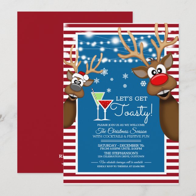 Invitation Fêtons un Cocktail de Noël Toasty (Devant / Derrière)