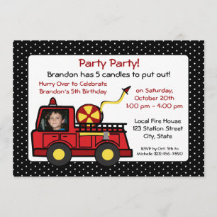 Invitation Feu Camion Anniversaire avec photo