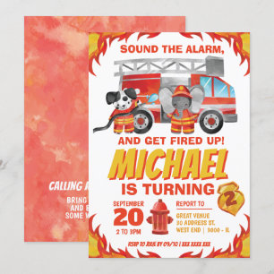 Invitation Feu d'anniversaire du camion d'incendie Watercolor