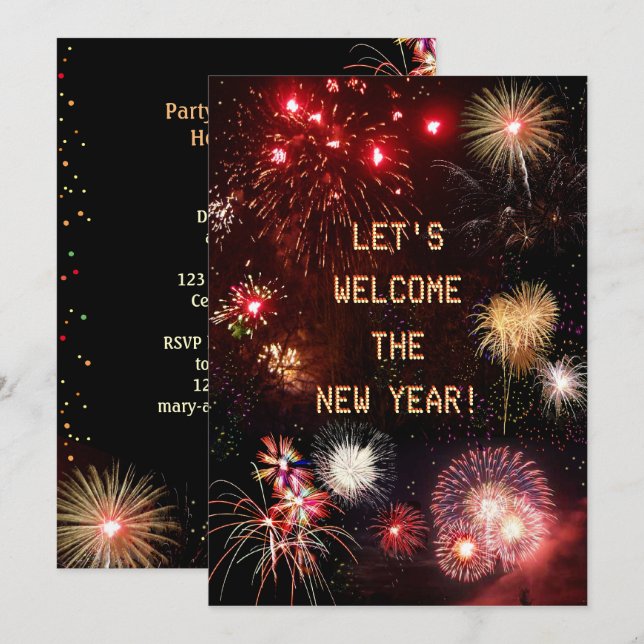 Invitation Feu d'artifice : Bienvenue au Nouvel An ! (Devant / Derrière)