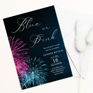 Invitation Feu d'artifice bleu et rose Révélation de genre