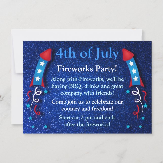 Invitation Feu d'artifice de la Glittery Rocket 4 juillet Inv (Devant)