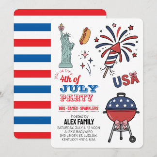 Invitation Feu d'artifice du 14 juillet BBQ Fête d'été