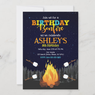 Invitation Feu de camp en plein air pour anniversaire avec de