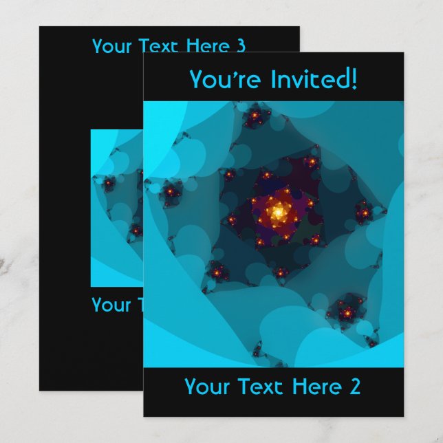 Invitation Feu de glace. Art Fractal. Bleu. (Devant / Derrière)