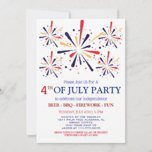 Invitation Feu de travail blanc rouge et bleu barbecue 4 juil