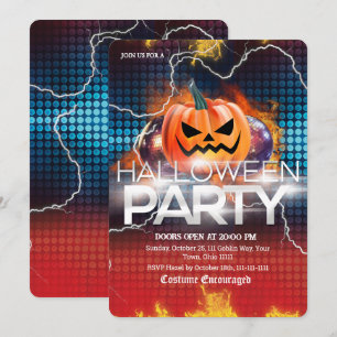 Invitation Feu d'éclair Disco Citrouille Fête d'Halloween