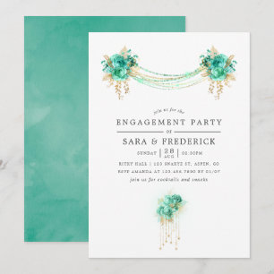 Invitation Feu d'engagement Monnaie et Gold Floral Lights