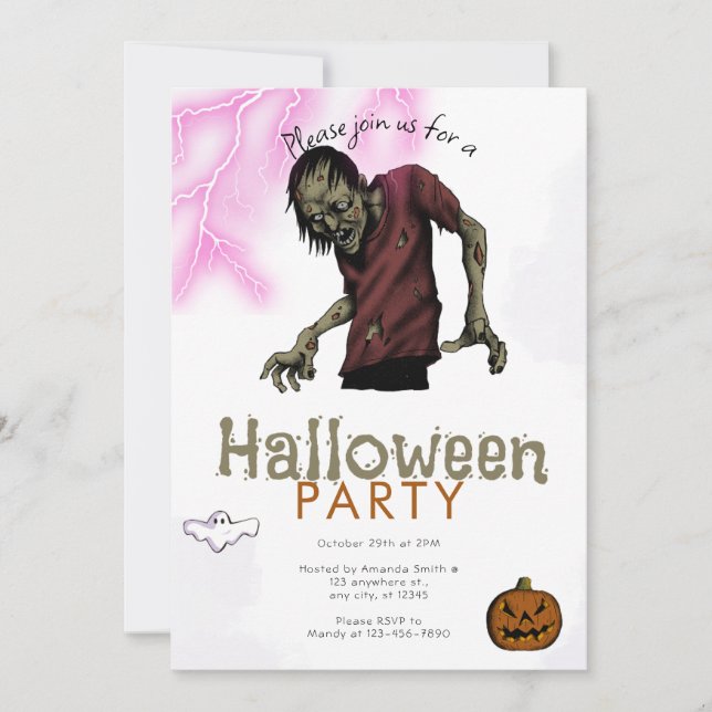 Invitation Feu d'Halloween Zombie rose effrayant (Devant)