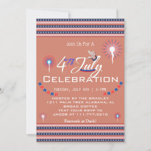 Invitation Feu rouge blanc et bleu patriotique 4 juillet