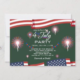 Invitation Feu rouge blanc et bleu patriotique 4 juillet