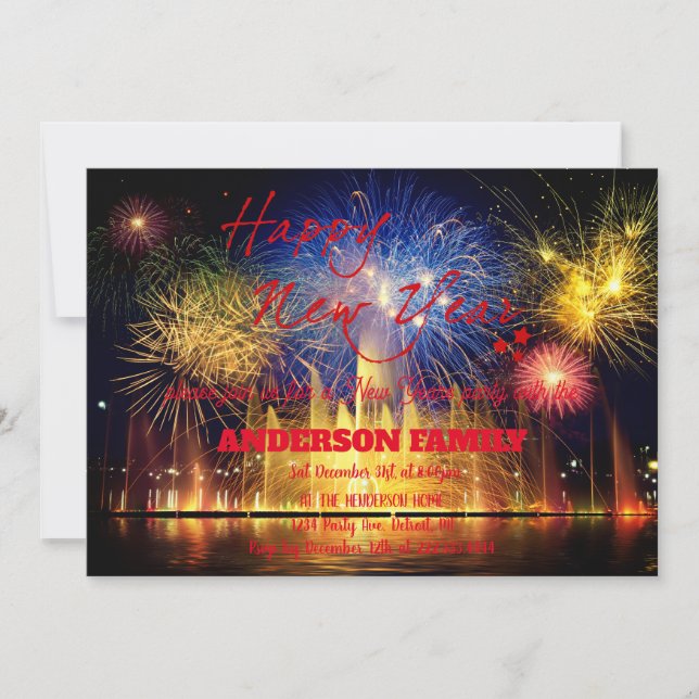Invitation Feu Rouge simple nouvel an (Devant)