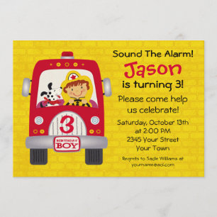 Invitation Feu Truck Birthday Boy