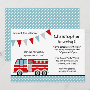 Invitation Feu Truck Polka Dot Bannière Boys Anniversaire