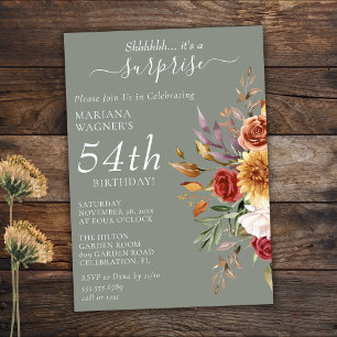 Invitation Feuillage Automne Sage Vert Surprise Anniversaire
