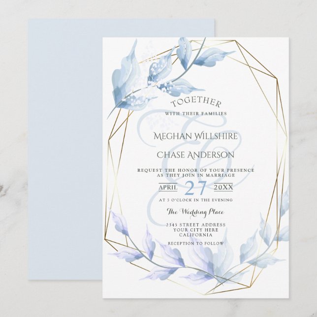 Invitation Feuillage bleu pâle Lilac (Devant / Derrière)