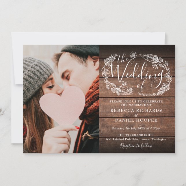 Invitation Feuillage Boho Rustique Photo Tout en un Mariage (Devant)