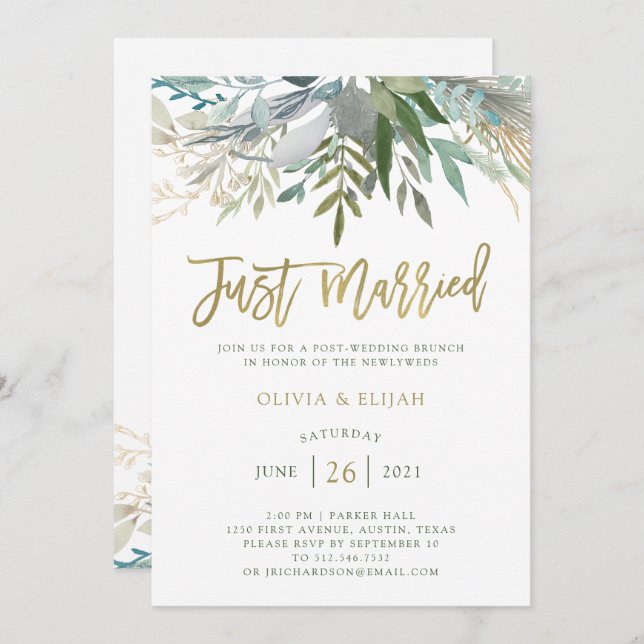 Invitation Feuillage Chic | Tout Juste Mariés (Devant / Derrière)