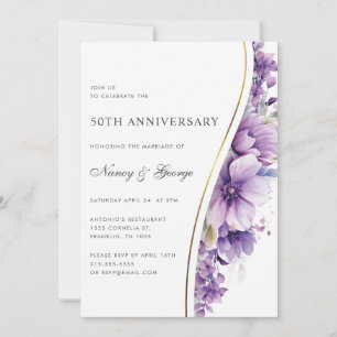 Invitation Feuillage de fleurs pourpres 50e anniversaire du M