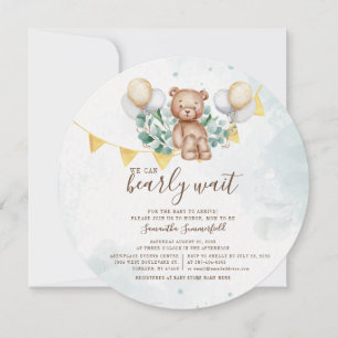 Invitation Feuillage d'eucalyptus Baby Shower Ours Mignon