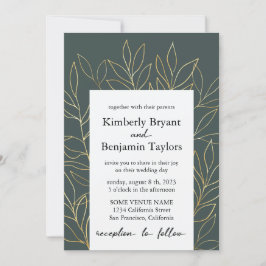 Invitation Feuillage d'or. Dusty Grey moderne Mariage de luxe