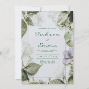 Invitation Feuillage Élégant de Fleurs Pressées Mariage Rusti