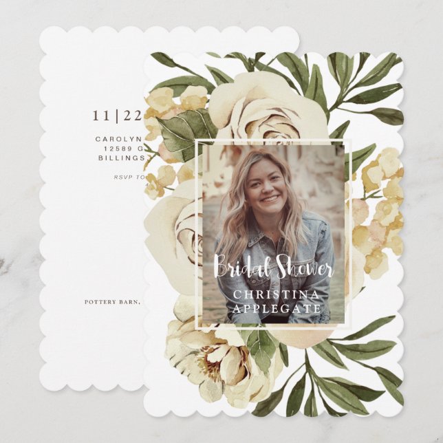 Invitation Feuillage et Fête des mariées de photo florale Sca (Devant / Derrière)