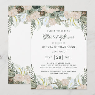 Invitation Feuillage et floral   Fête des mariées verte Sage