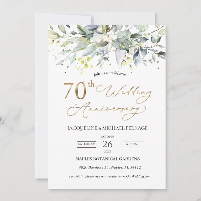 Invitation Feuillage Eucalyptus 70e anniversaire de Mariage (Devant)