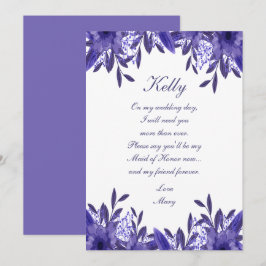 Invitation Feuillage Floral Bleu Violet Maid Of Honor Card