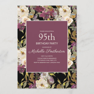 Invitation Feuillage floral d'ivoire de Bourgogne Noir 95e an