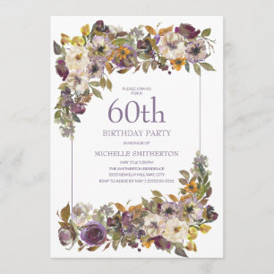Invitation Feuillage floral d'ivoire jaune pourpre 60e annive