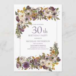 Invitation Feuillage floral d'ivoire jaune violet 30e anniver