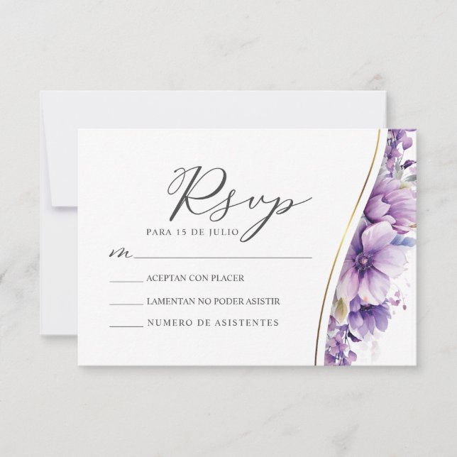 Invitation Feuillage floral pourpre Nuestra Boda Mariage RSVP (Devant)