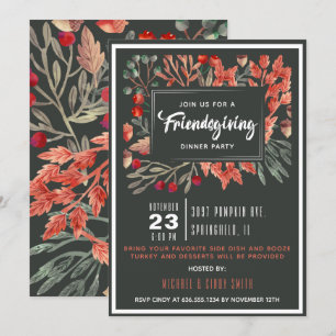 Invitation Feuillage Friendsgiving d'automne d'aquarelle