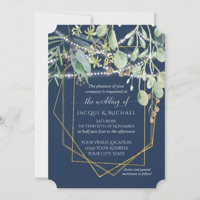 Invitation Feuillage géométrique de forêt d'eucalyptus rustiq (Devant)