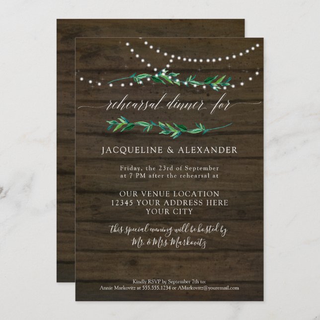 Invitation Feuillage rustique Twinkle Fairy Lights Dark Barn  (Devant / Derrière)