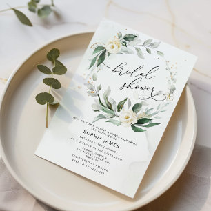 Invitation Feuillage verdoyant élégante couronne douche nupti