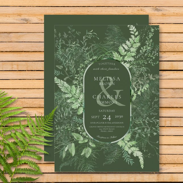 Invitation Feuillage vert émeraude rustique de fougère (Créateur téléchargé)