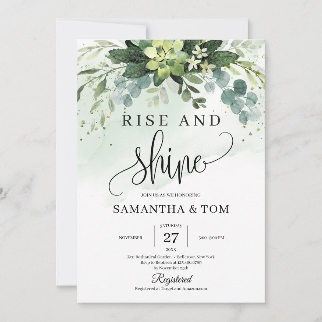 Invitation Feuillage vert feuillu fleurs succulentes levez-vo (Devant)