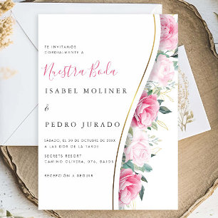 Invitation Feuillage vert rose Floral Nuestra Boda Mariage