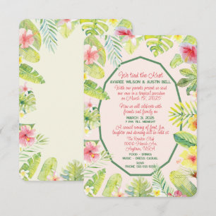 Invitation Feuillage vert tropical Hibiscus rouge