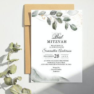 Invitation Feuille aquarelle de verdure douce   Poussière d'o