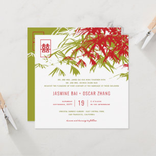 Invitation Feuille bambou double bonheur Mariage chinois