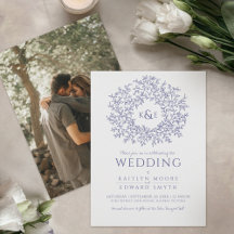 Feuille bleue couronne monogramme art mariage phot