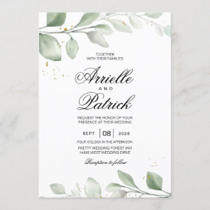 Invitation Feuille bohème élégante aquarelle