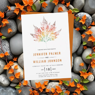Invitation Feuille colorée imprimé mariage de automne orange 