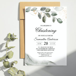 Invitation Feuille d'aquarelle verte douce   Poussière d'or