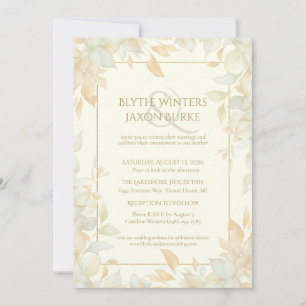 Invitation Feuille de Border Botanique Élégante Mariage Ivory